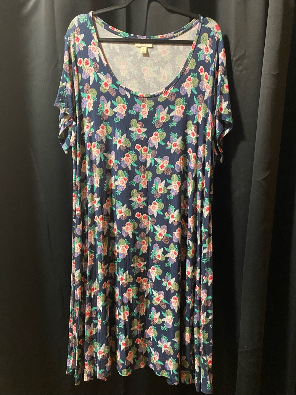 Style & Co. Navy Dress with Pink Floral & Green Leaves